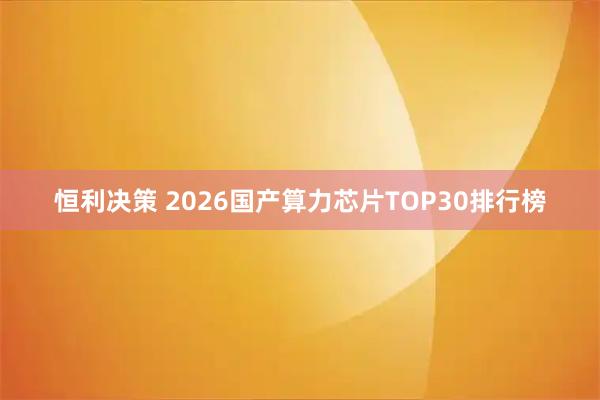 恒利决策 2026国产算力芯片TOP30排行榜